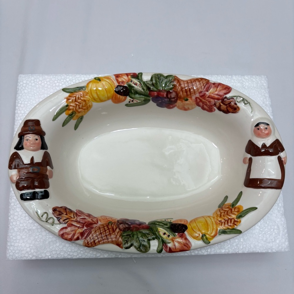 Publix Vintage Pilgrim Harvest Ceramic Serving Platter Bowl Autumn Colors